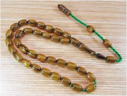 DiK DaMaR YEŞİL OsMaNLı HAMUR SıKMa KEHRİBAR 33 LüK TESBİH..--..7x11mm