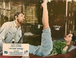 FATHER GOOSE 1965 CARY GRANT LESLIE CARON 2 LOBBY CARDS