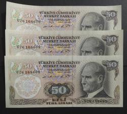 6.Emisyon 50 LİRA LOTU (G26/1.Tertip) ÇİL TCKL26 “3 Adet Seri Takipli”