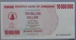 ZİMBABWE=2008 10000000 Dollars P-55  ÇİL'