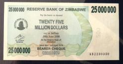 ZİMBABWE=2008 25000000 Dollars P-56   ÇİL'