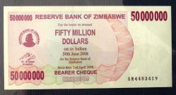 ZİMBABWE=2008 50000000 Dollars P-57   ÇİL'