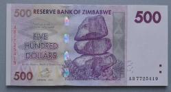 ZİMBABWE=2007 500 Dollars P-70   ÇİL'