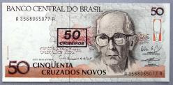 BREZİLYA=1990  50 Yeni Cruzados Üzerine 50 Cruzeiros  P-223  ÇİL'