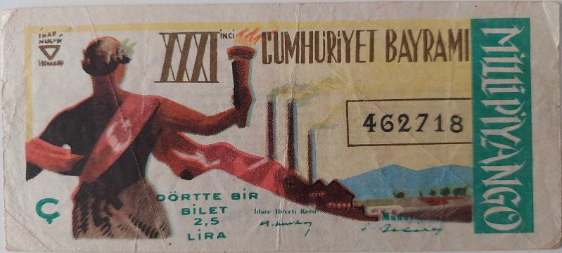 MİLLİ PİYANGO 29 EKİM 1954 XXX İNCİ CUMHURİYET BAYRAMI ANISINA  