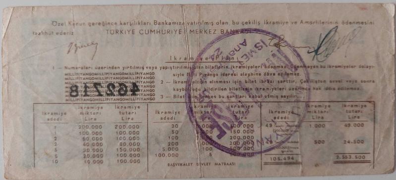 MİLLİ PİYANGO 29 EKİM 1954 XXX İNCİ CUMHURİYET BAYRAMI ANISINA  