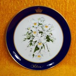 VINTAGE ROYAL WEDDING BOUQUETS CARL XVI GUSTAF 19.6.1976 SYLVIA SCHUMAN ARZBERG BAVARIA ORKİDE BUKETİ RESİMLİ AVRUPA HATIRA PORSELEN TABAK