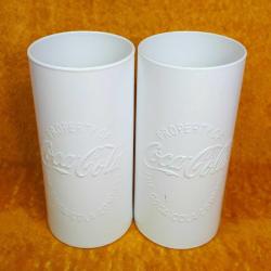 VINTAGE PROPERT OF THE COCA-COLA COMPANY BİR ÇİFT BEYAZ BOYAMA CAMLI , SİLİNDİR FORMLU BARDAK