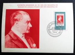 Atatürk'ün doğumunun 100. yılı balkanfila 8 ilk gün damgalı pullu posta kartı  1981