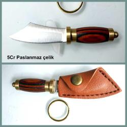 OMENİV'DEN AHŞAP SAPLI MİNYATÜR ÇAKI BIÇAK ÖZEL KILIFLI ANAHTARLIK KEMER KOLYE KAMP OUTDOOR BALIK