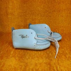 VINTAGE EL YAPIMI MAVİ RENKLİ DERİ BİR ÇİFT BEBEK PATİK