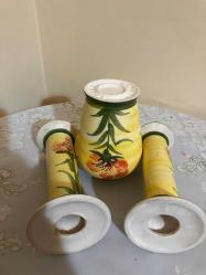 Papart seramik vazo şamdan seti