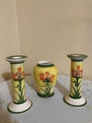 Papart seramik vazo şamdan seti
