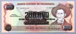 NİKARAGUA=1985/1990   200000 Cordobas (1000 Cordobas Üzerine)   P-162   ÇİL'