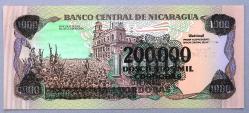 NİKARAGUA=1985/1990   200000 Cordobas (1000 Cordobas Üzerine)   P-162   ÇİL'