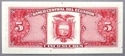 EKVATOR=1988  5 Sucres    P-113  UNC-ÇİL