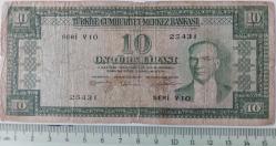 5.EMİSYON 3.TERTİP 10 TÜRK LİRASI KAĞIT PARADIR SERİ V10 25431 NATÜREL EN NADİRİ KONDİSYONUNDAKİ KATALOK DEĞERİ;500 DOLARDIR
