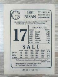 Efemera - 17 NİSAN SALI 1984 - SÖNMEZ TAKVİMİ - kitantik - kitaLog