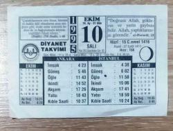Efemera - 10 EKİM SALI 1995 - DİYANET TAKVİMİ - kitantik - kitaLog