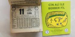 11 Nisan 1986 hediyelik orijinal Türkiye gazetesi takvim yaprağı (Cin Ali kitabı hediyeli:)