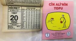 20 Ağustos 1987 hediyelik orijinal Hicret takvim yaprağı (Cin Ali kitabı hediyeli:)