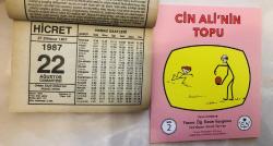 22 Ağustos 1987 hediyelik orijinal Hicret takvim yaprağı (Cin Ali kitabı hediyeli:)