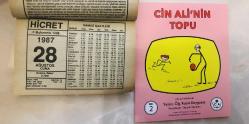 28 Ağustos 1987 hediyelik orijinal Hicret takvim yaprağı (Cin Ali kitabı hediyeli:)