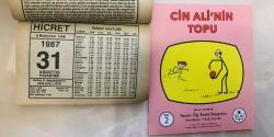 31 Ağustos 1987 hediyelik orijinal Hicret takvim yaprağı (Cin Ali kitabı hediyeli:)