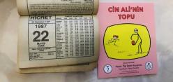 22 Mayıs 1987 hediyelik orijinal Hicret takvim yaprağı (Cin Ali kitabı hediyeli:)