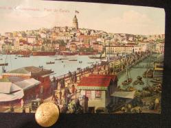 OSMANLI DÖNEMİ GALATA KÖPRÜSÜ FOTOKARTI VE GEÇİŞ JETONU 20 PARA 291
