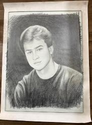 Antika - 32 x 42 cm eski orjinal karakalem Genç Erkek portre orjinal çizim - kitantik - kitaLog