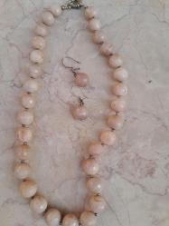 Pink Quars Doğal Taş Kolye ve Küpesi