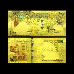 Koleksiyonluk, Hediyelik KATAR 100 Riyal 24K Altın Varak Hatıra Para Altın  Sertikalı