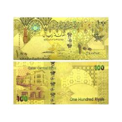 Koleksiyonluk, Hediyelik KATAR 100 Riyal 24K Altın Varak Hatıra Para Altın  Sertikalı