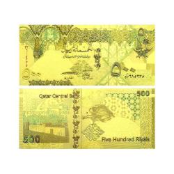 Koleksiyonluk, Hediyelik KATAR 500 Riyal 24K Altın Varak Hatıra Para Altın  Sertikalı