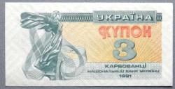 UKRAYNA=1991  3 Karbovantsi  P-82  ÇİL'