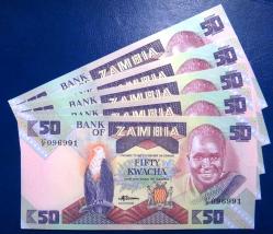 ZAMBİYA=1986  50 Kwacha P-28   ÇİL'  5 ADET!