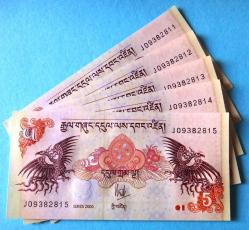 BHUTAN=2006  5 Ngultrum   P-28a  ÇİL'  5 Adet