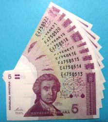 HIRVATİSTAN=1991  5 Dinara   P-17  ÇİL' 10  Adet!