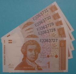 HIRVATİSTAN=1991  1 Dinar   P-16  ÇİL'  5 Adet!