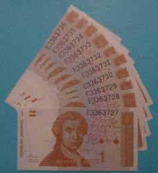 HIRVATİSTAN=1991  1 Dinar   P-16  ÇİL'  10 Adet!