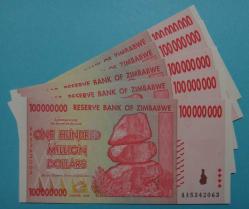 ZİMBABWE=2008 100000000 Dollars P-80   ÇİL'  5 Adet'