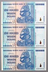 ZİMBABWE=2008 100 Trilyon  Dollars P-91  ÇİL'  3 Adet!