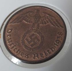1938 ALMANYA REİCH NAZİ HİTLER DÖNEMİ BRONZ 2 PFENNİG ORİJİNAL PARASI ÇİL G1BB1R ÇOK ÇOK NADİRDİR