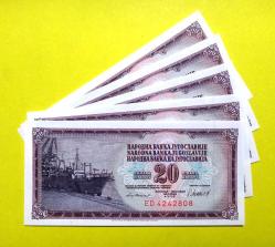 YUGOSLAVYA=1981  20 Dinar  P-88b   ÇİL'  5 Adet!