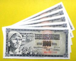 YUGOSLAVYA=1978  1000 Dinar  P-92c   ÇİL'  5 ADET