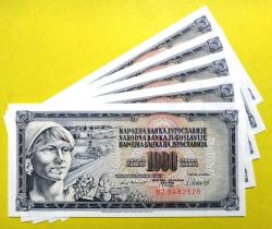 YUGOSLAVYA=1981  1000 Dinar  P-92d    ÇİL'  5 Adet!
