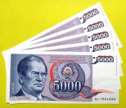 YUGOSLAVYA=1985  5000 Dinar  P-93   ÇİL 5 Adet!
