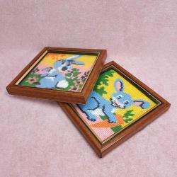 VINTAGE BİR ÇİFT EL YAPIMI TAVŞAN GOBLEN ÇERÇEVELİ KÜÇÜK TABLO