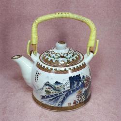 VINTAGE ÇİN SEDDİ RESİMLİ PORSELEN ÇAYDANLIK